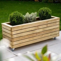 Forest Garden Linear Long Planter With Wheels -Outdoor garden care FGLINPL120WHD3