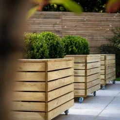 Forest Garden Linear Double Planter With Wheels -Outdoor garden care FGLINPL80WHD3