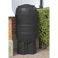 Standard Black Barrel Water Butt 210 Litre With Stand And Diverter -Outdoor garden care GUSBWB210K1