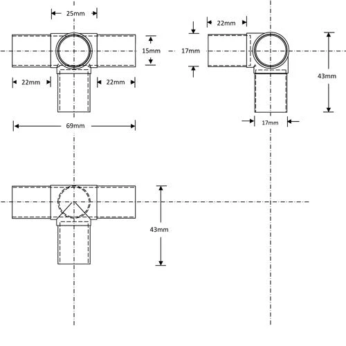 19mm Tube 4 Way 90* Joint 2 19mm Tube 4 Way 90* Joint - Image 2